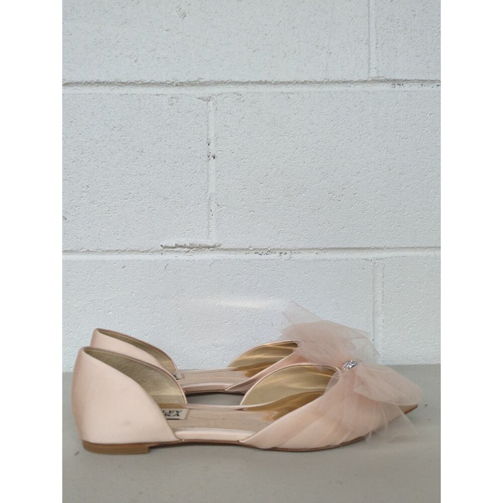 Badgley mischka fergie Sz 8 ballet pink flats pointed toe bow tulle rhinestone - Picture 5 of 7